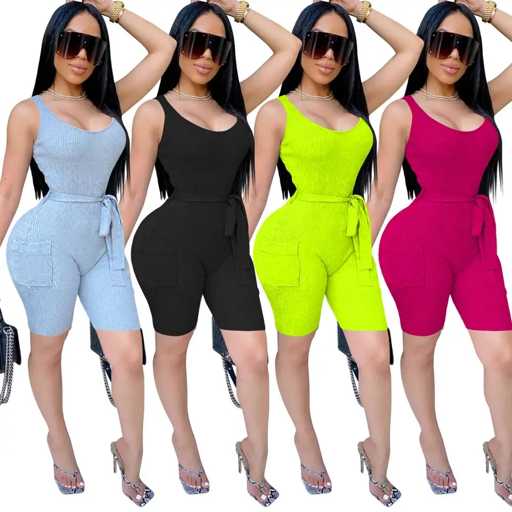 

Solid Sport Women Sleeveless Skinny Bodysuit Jumpsuits Rompers Elegant One Piece Outfits Playsuit