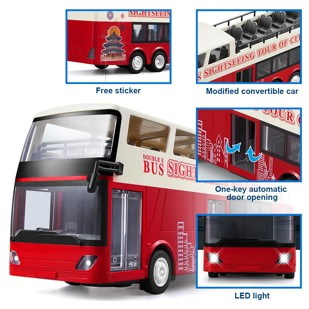 

Remote control double deck sightseeing bus one button open door convertible bus model toys