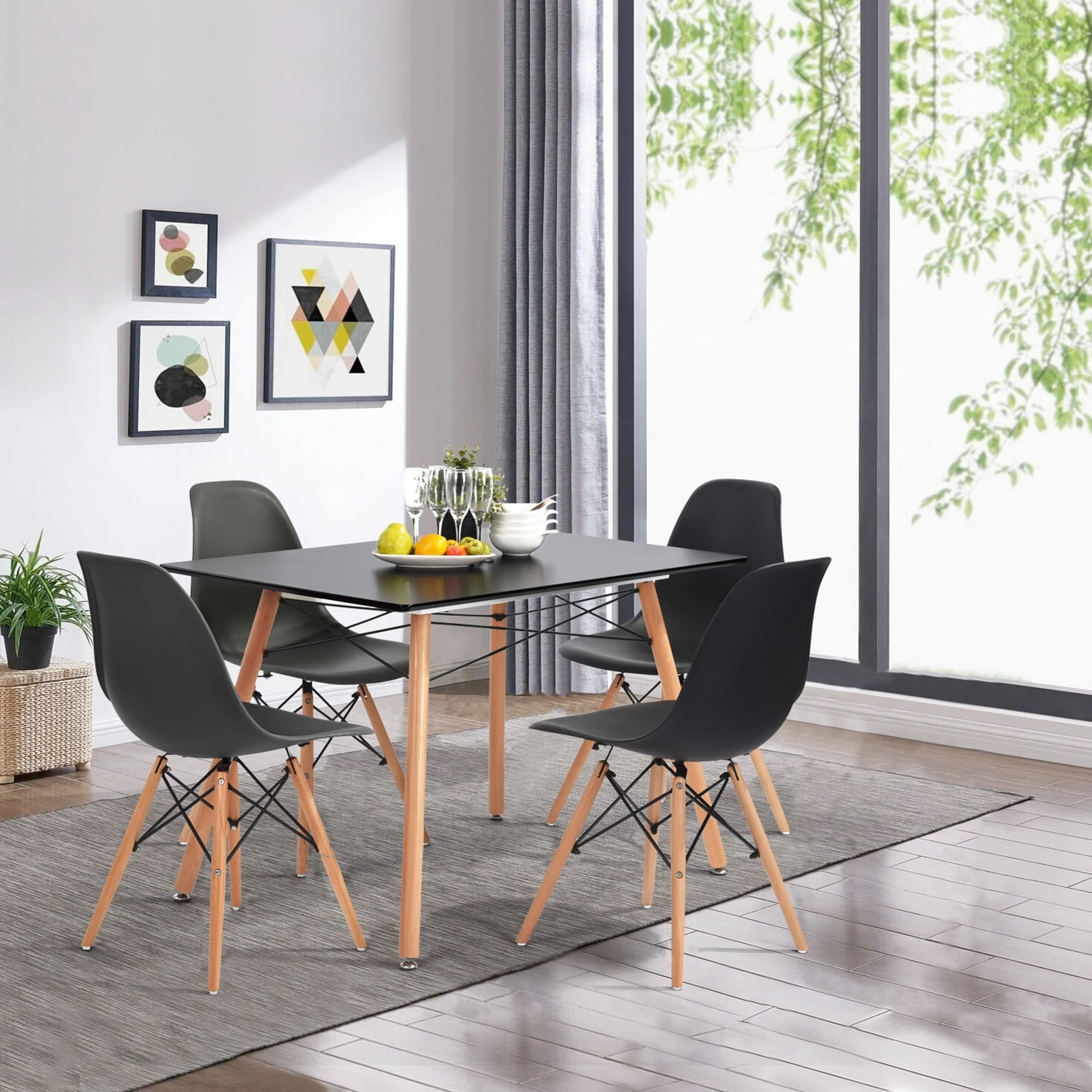 

Dining Table Chair Set for 4 Include 1 31.5" Square Dining Table + 4 Plastic Dining Chair Black White[US-W]