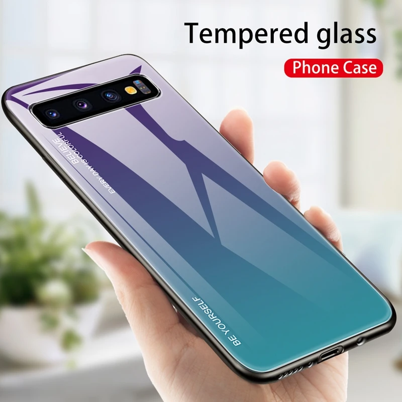 Градиентный чехол для samsung Galaxy S10 5G S10e S8 S9 Plus, закаленное стекло, чехлы для телефонов Note 10 Pro 8 9 Note9 S10+ S8+ S9+ A20e - Цвет: Purple