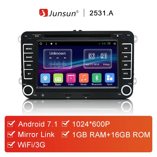 Junsun " gps Android радио плеер 2 din автомобильный DVD аудио стерео Мультимедиа для Volkswagen VW golf 5 6 1024*600 touran passat polo - Цвет: Android 2531.A