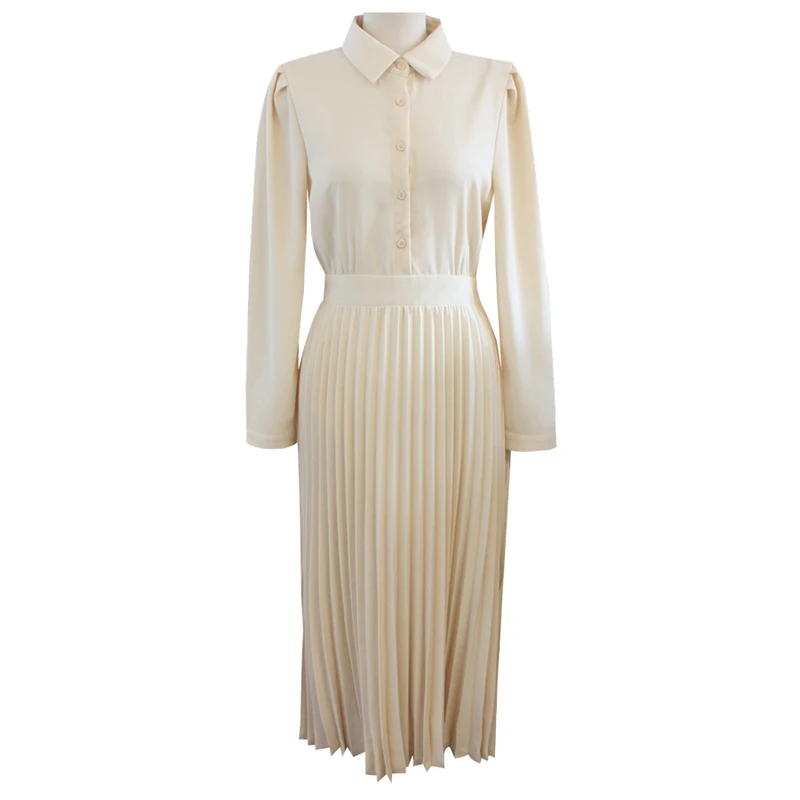 

Spring New Korean Chic Retro Hong Kong Style Temperament Waist-Controlled Slimming A- line Pleated Dress Ins Tea Dress Women