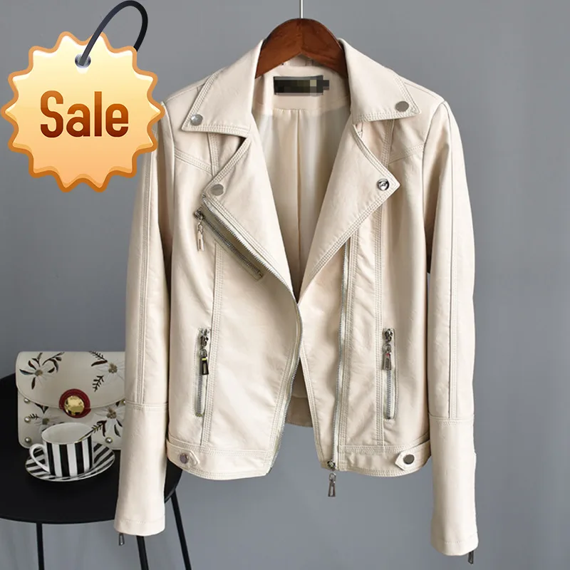 

Collar Studded Turn-down Slim Short Leather Jacket Women's Thin PU Leather Leather Jacket Autumn New QK157