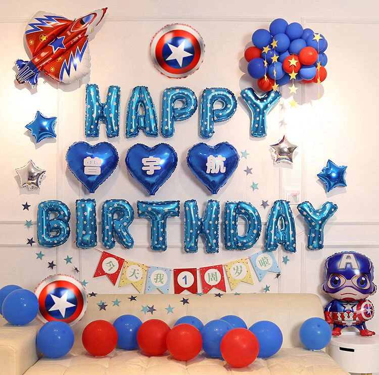 

Marvel Avengers Captain America Spider-Man Theme Children Birthday Party Decoration Balloons Can Be Customized Digital Baby Age