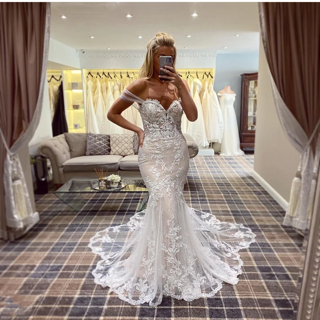 

Роскошные кружевные свадебные платья JIERUIZE, свадебные платья с открытыми плечами и шнуровкой сзади, свадебные платья для любимой