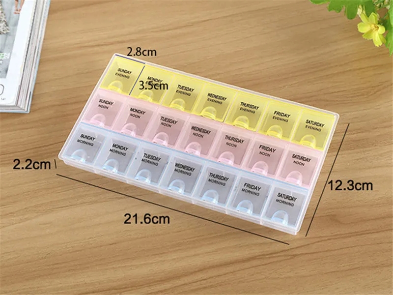 Прозрачный пластиковый контейнер для таблеток 7 дней на неделю 21 отделение |