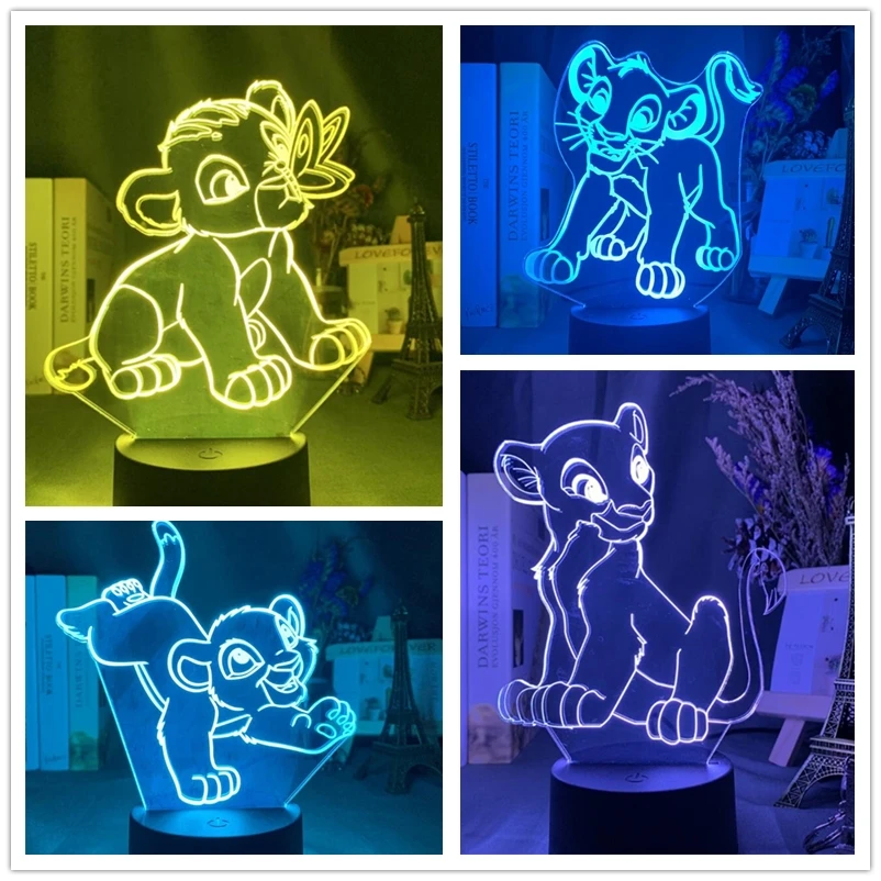 Фото 3d-лампа Disney фигурка льва короля Симбы ночник с иллюзией мультяшный светодиодный