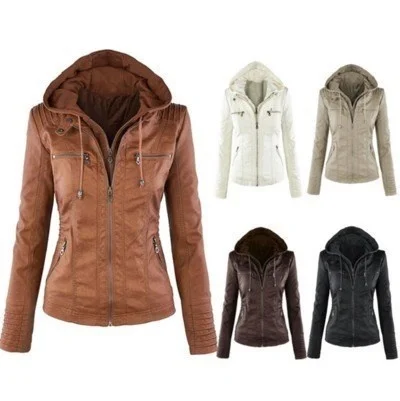 

Ladies Leather Hooded Jackets Coat Women big size Clothes