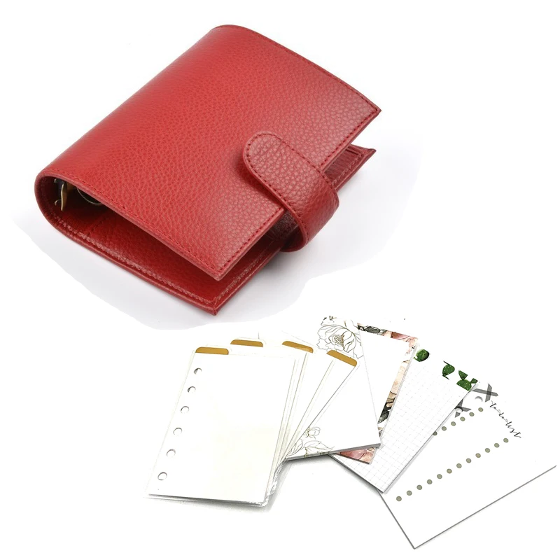 Red color set Fromthenon, натуральная кожа, записная книжка, дневник A7, личный строгальный Органайзер, мини дневник из воловьей кожи, ежедневник с большим карманом - Цвет: Red color set