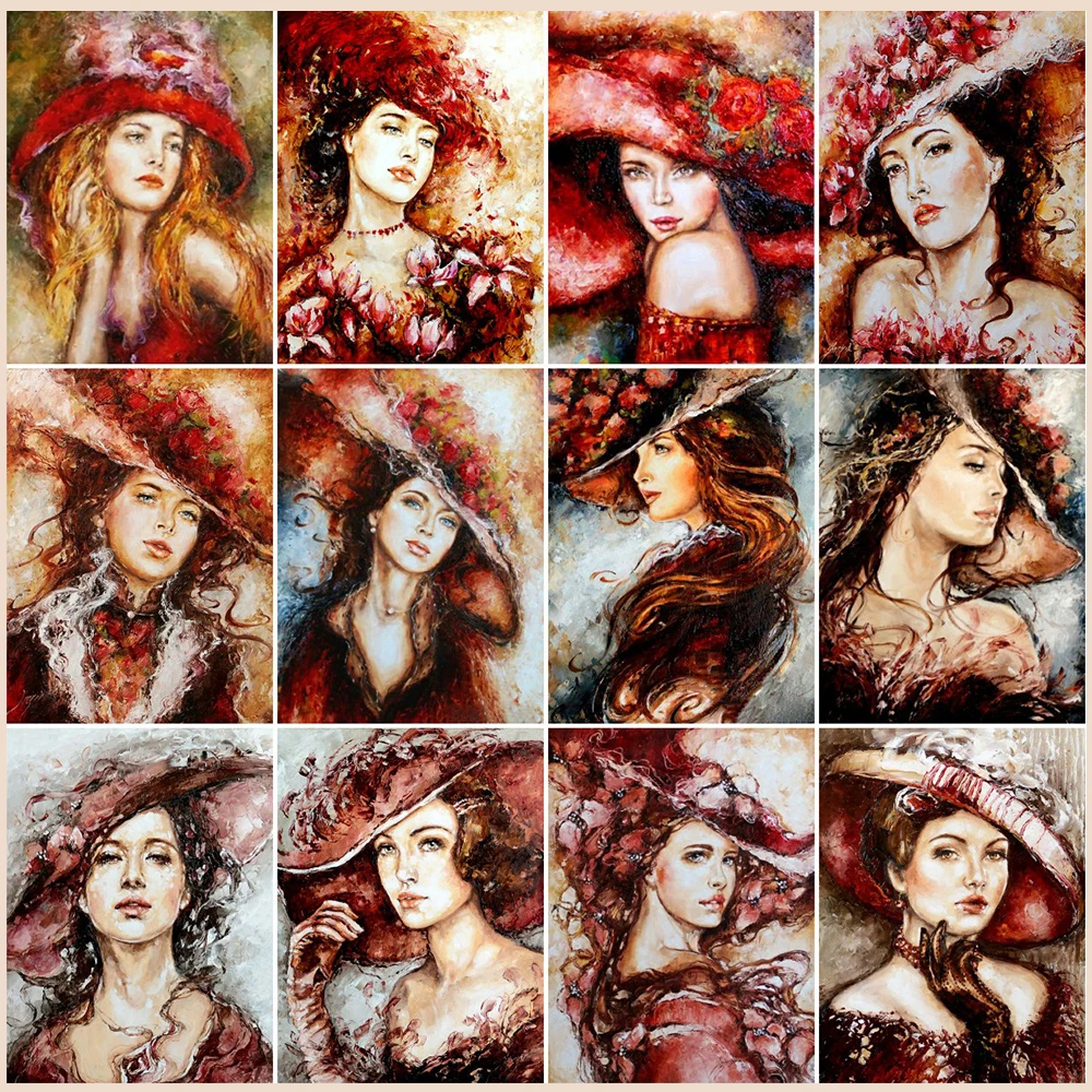 

Набор для рисования по номерам на холсте женщина в шляпе