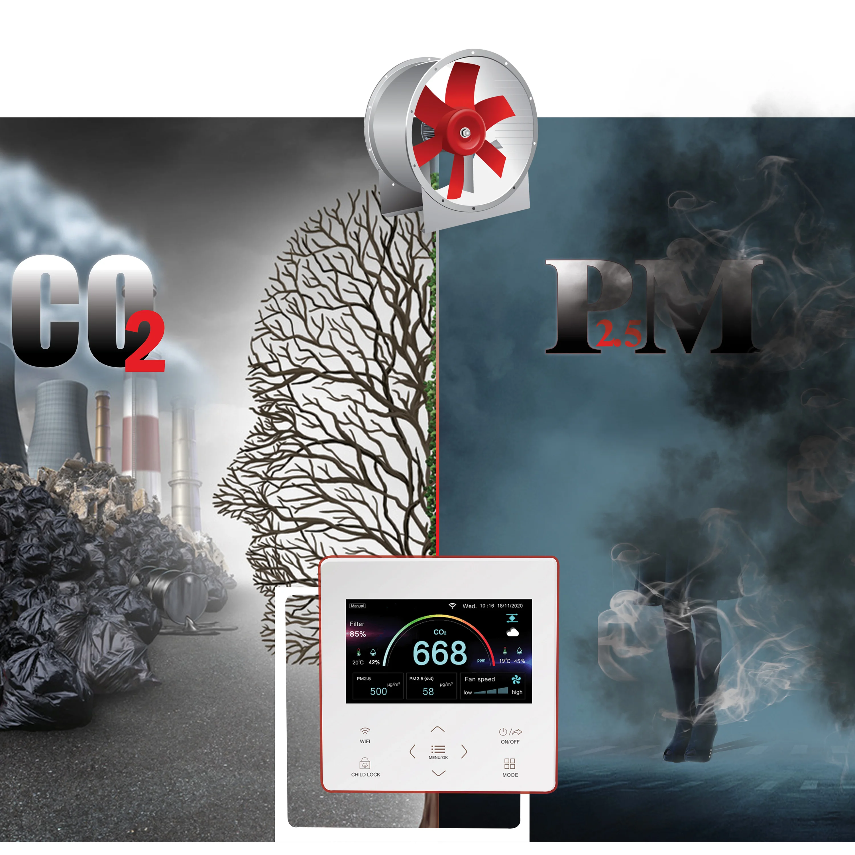 ЕС Wi-Fi контроль качества воздуха CO2 PM2.5 модуль для очистки грязного в помещении с