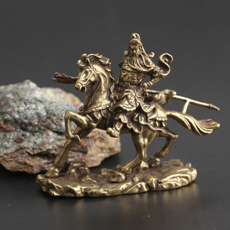 1X Ретро Китайский медный Бог богатства Guan Gong Рисунок Статуя Статуэтка миниатюрное украшение для домашнего офиса стола