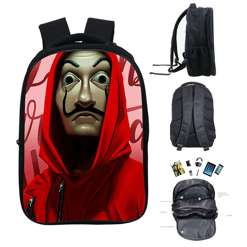 Рюкзак для Хэллоуина с принтом бумажный дом школьный ранец мужчин и женщин