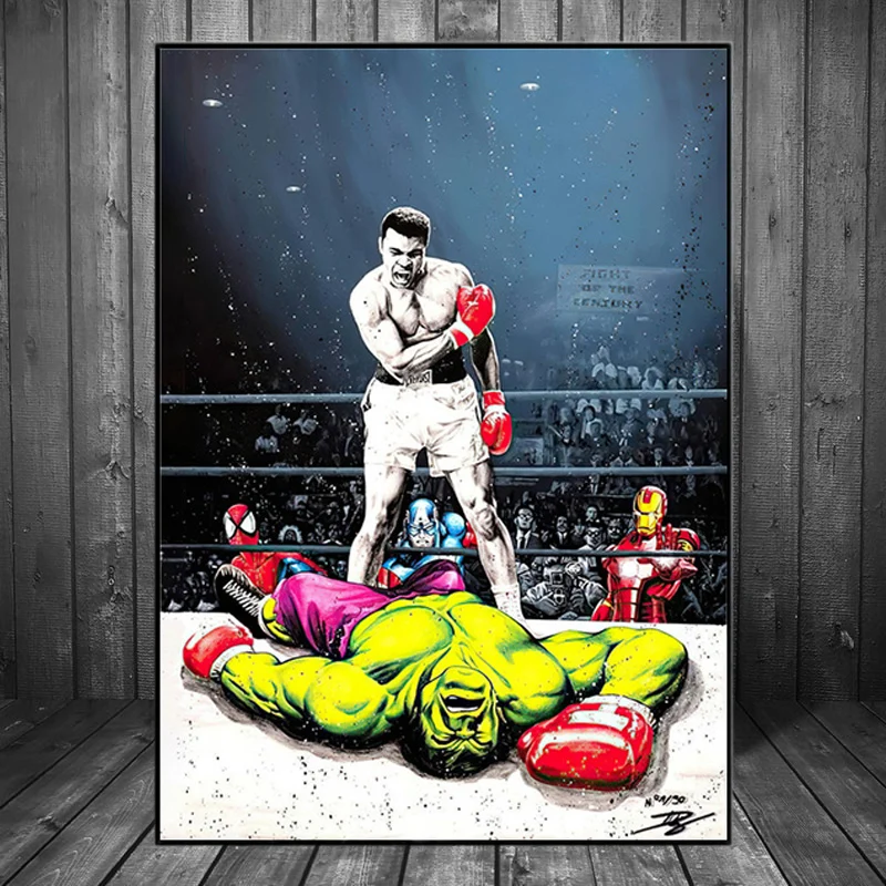 

Muhammad Ali VS Hulk on The Wall Art Boxing Canvas Paintings Posters Graffiti Art Pictures for Cuadros Wall Art Picture Decor