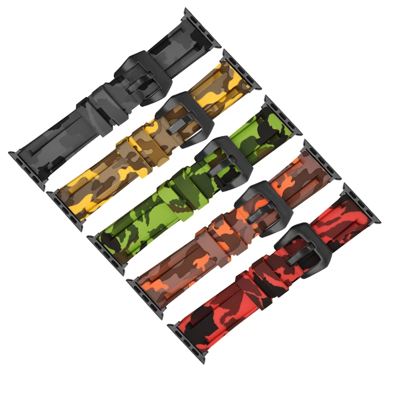 Силиконовый Камуфляжный синий ремешок для часов Apple Watch 42 мм 44 38 40 браслет iWatch Series 5