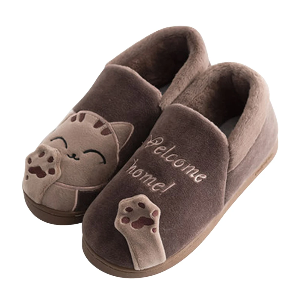 Brown-HFR-MTZCM10 BAOLESEM/женские тапочки; зимние тапочки; женская домашняя обувь; Теплая обувь на меху; женские нескользящие пушистые тапочки с рисунком - Цвет: Brown-HFR-MTZCM10