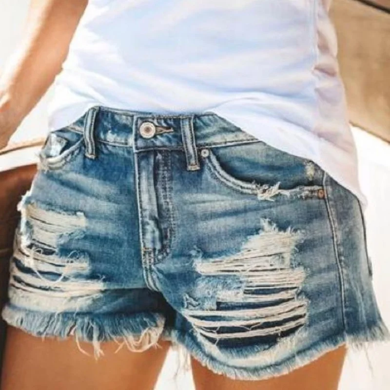 

Verano 2020 Mujer Krotkie Spodenki Damskie Summer Sexy Women Shorts European American Fashion Hole Tassels Ripped Shorts Jeans