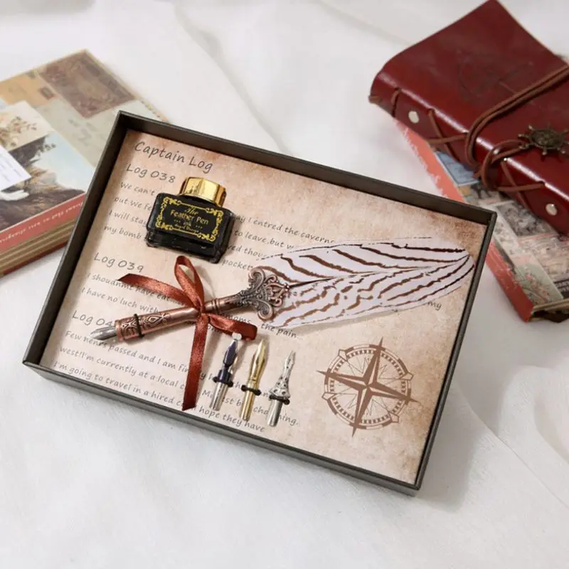 

Винтажная перьевая ручка с перьями, перьевые ручки с чернилами + 3 наконечника, канцелярский подарок U4LD