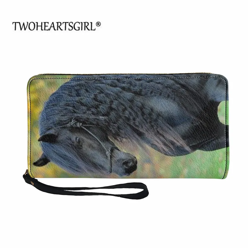 

Женский кожаный кошелек twoheart sgirl, Длинный кошелек с 3d-рисунком лошади, с ремешком на руку