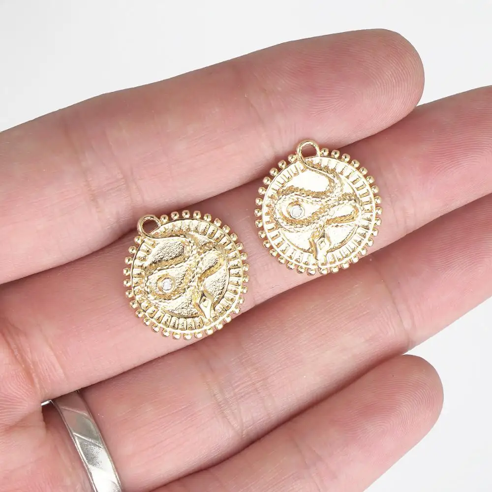 14k Gold Filled Snake Charm Medallion Coin Pendant 17mm Round 10331850 | Jewelry Findings & Components