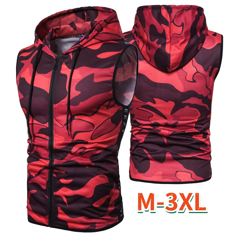 

Summer New Camouflage Zipper Hooded Sleeveless Camouflage Printed Fitness Sports Vest Men Clothing