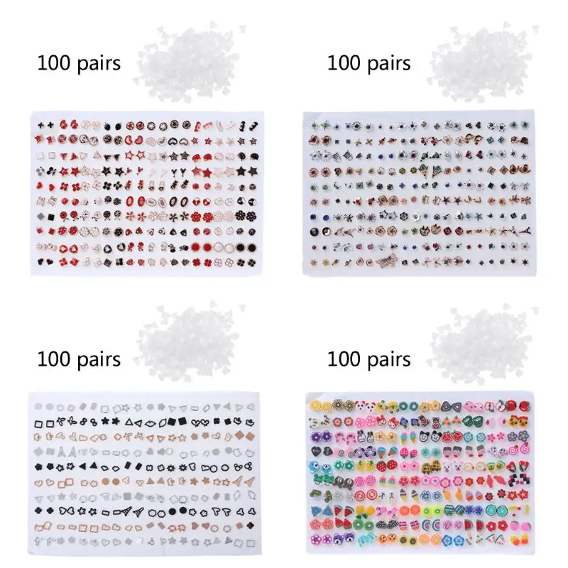 

100 Pairs Assorted Styles Polymer Clay Hypoallergenic Stud Earrings Lot for Kids