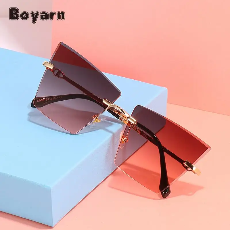 

Boyarn 2022 Luxury Cat Eye Frameless Sunglasses For Women Men Sun Glasses Vintage Brand Designer Fashion Women's Eyewear UV400