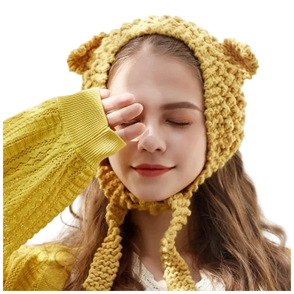 Зимняя вязаная шапка женская Горячая подвижные уши Милая мультяшная игрушка