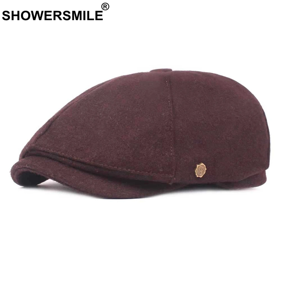 

SHOWERSMILE Autumn Winter Hat Newsboy Gatsby Cap Men Tweed Brown Ivy Flat Caps Male Vintage Solid Casual Retro Driving Caps 2021