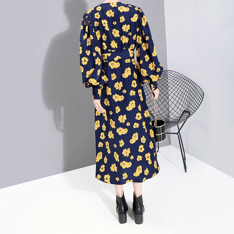 * Новинка 2019 Женское зимнее платье с длинным рукавом фонариком желтое красное