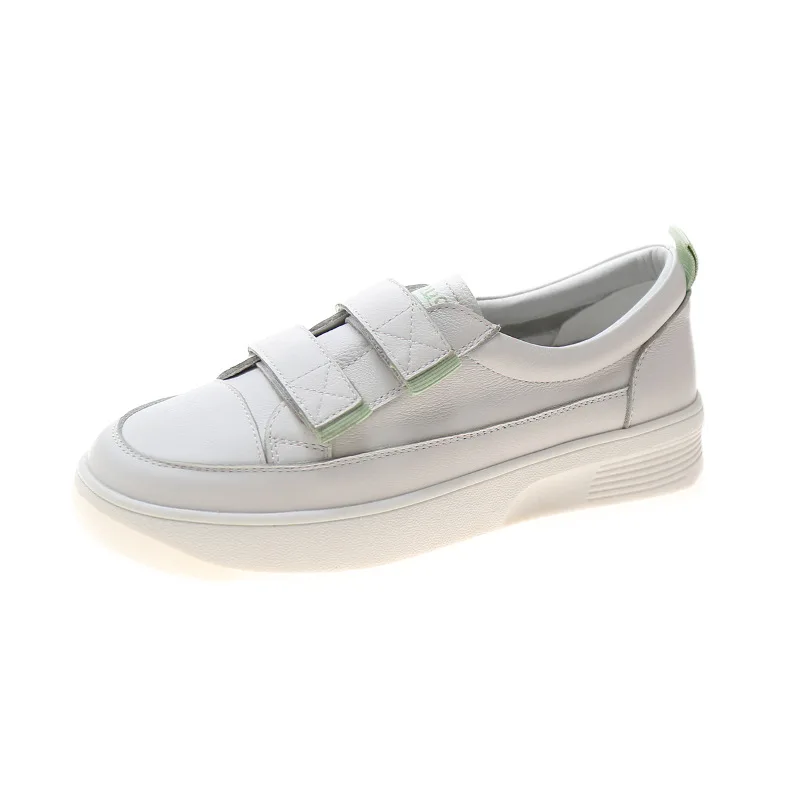 

The first layer cowhide small white shoe female 2021 Spring New Korea edition magic stick flat bottom student board shoes