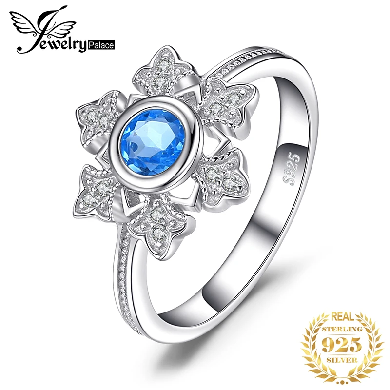 Jewelrypalace Снежинка 0.6ct натуральной голубой топаз коктейльное кольцо 925 украшений