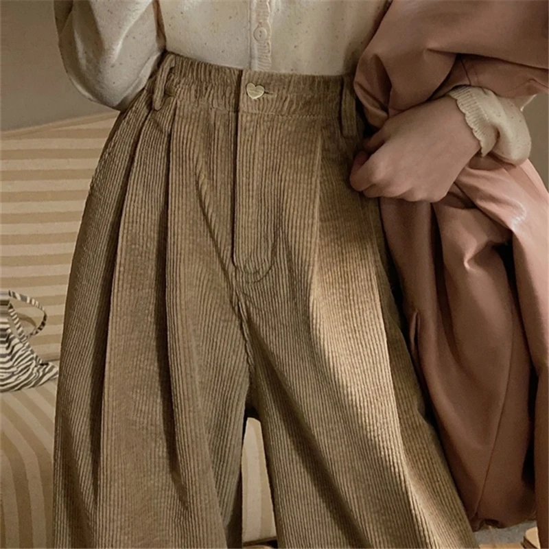 

Corduroy Pants Women's Spring and Autumn 2021 New High Waist Loose Korean Style Trendy Straight Slimming Casual Drooping