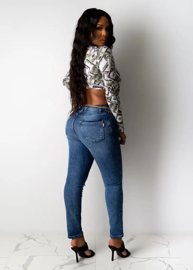 Футболка женская с длинным рукавом и принтом в виде денег 2019|Футболки| |