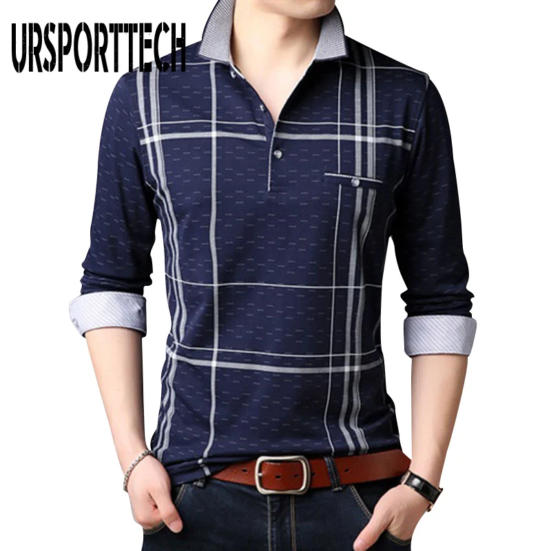 URSPORTTECH Men Polo Shirts Long Sleeves Cotton Blend Material Classical Design Tops Plus Size High Quality Men Golf Poloshirt