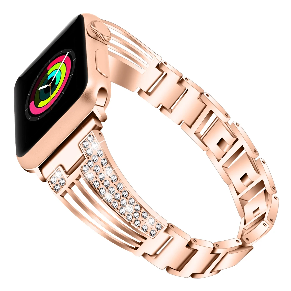 Женские часы со стразами для apple watch 44 мм 42 40 38 iwatch ремешок серии 5 4 3 2 1 браслет из