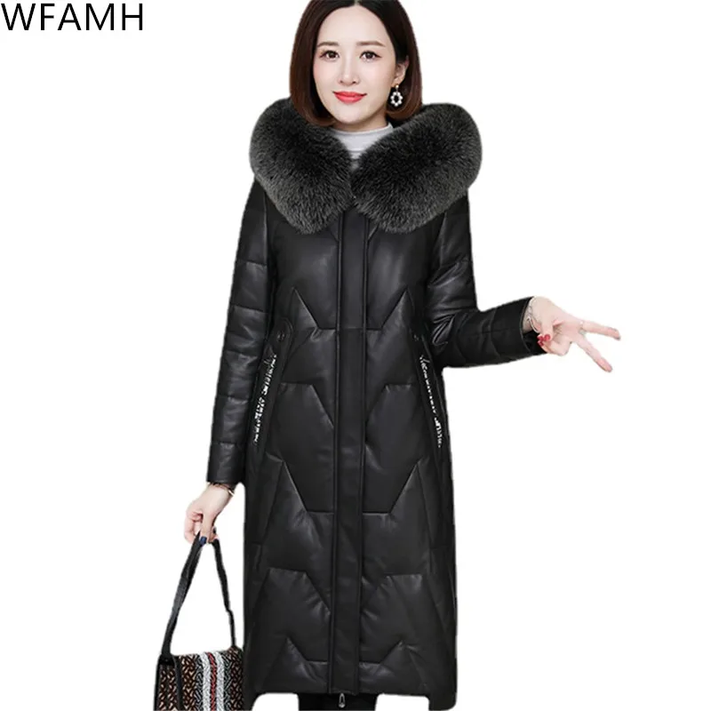 Sheepskin Down Jacket Long Fox Fur Straw Hooded Winter 2023 New Fashion Leather Leather Jacket Women Zipper Pockets Full