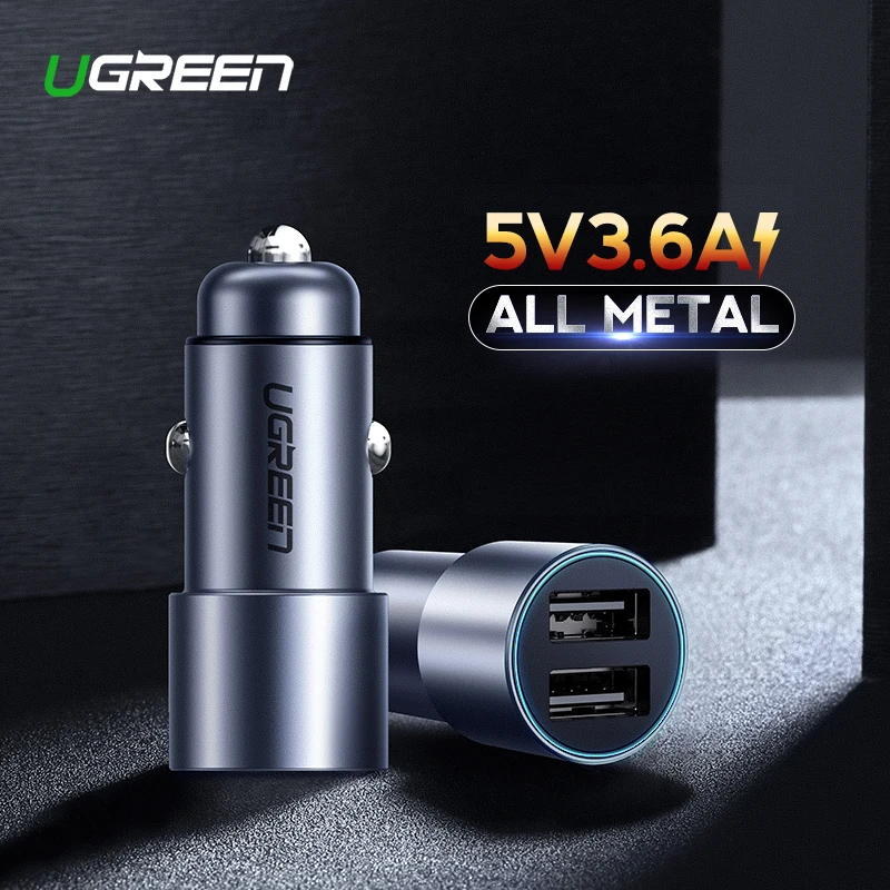 Ugreen 5V 3.6A металлическое двойное USB Автомобильное зарядное устройство для iPhone X 8 7 XS Xiaomi mi9 Samsung S8 S9 быстрое универсальное автомобильное зарядное устройство для мобильного телефона