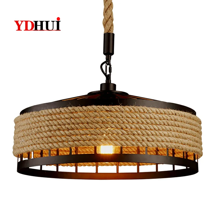 

E27 Vintage Hemp Rope Pendant Light Industrial Retro Lamp Base Loft Bedroom Dining Room Cafe Bar Decoration Iron Pendant Lamps