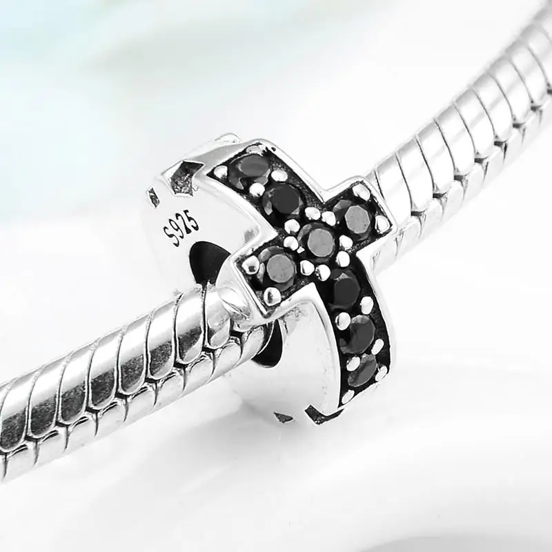 

New 925 Sterling Silver like crystal clear CZ Cross fine spacer stopper bead Fit Original European Charm Bracelet Jewelry making