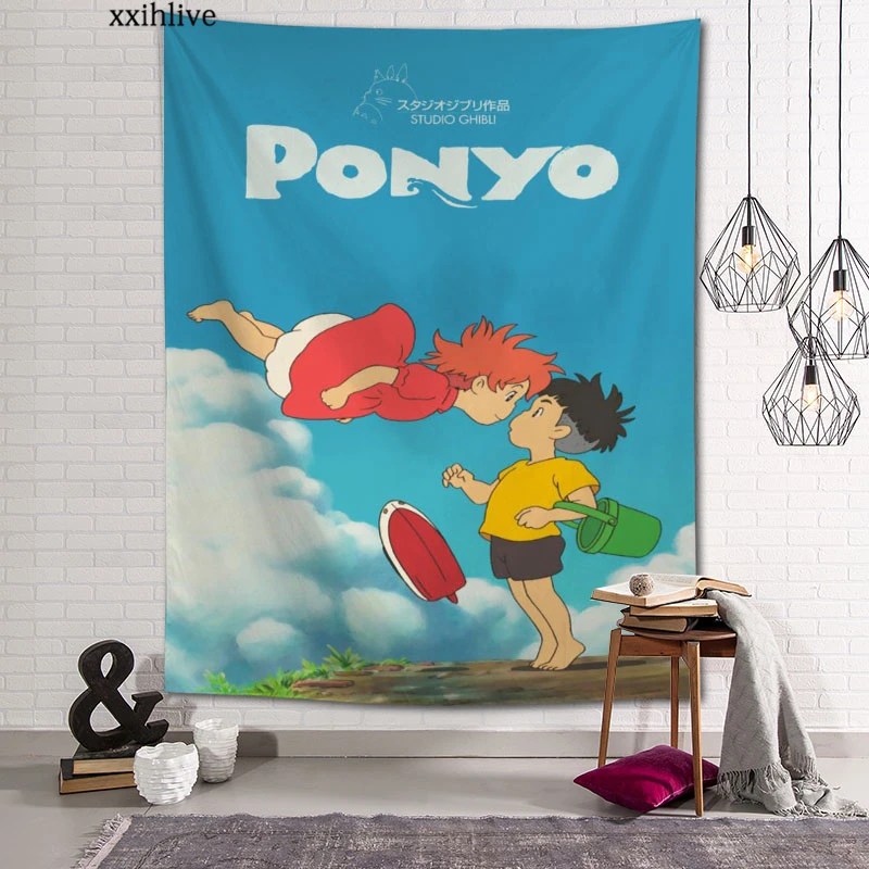 

Гобелен Hayao Miyazaki Ponyo, пленка, настраиваемый богемный настенный комнатный ковер, HD гобелены, искусство, аксессуары для украшения дома