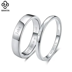 Rinntin, женские кольца из стерлингового серебра 925 пробы, полированные, круглые, простые, Обручальные, Женские Ювелирные изделия, Бесплатная гравировка, TSR74