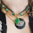 Богемные подарки Панк ювелирные изделия аксессуары CZ цирконий спиральные застежки нефрит зеленый Будда подвеска, ожерелье короткое черная цепочка для женщин