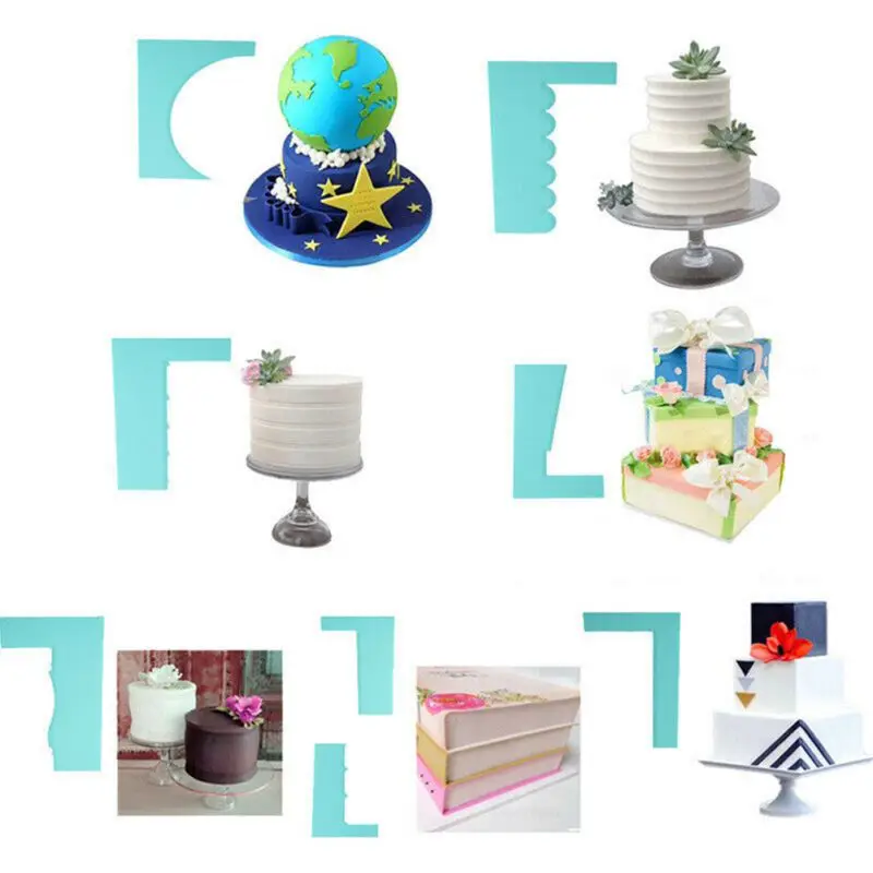 

8Pcs/Set Patterns Cake Edge Side Scraper Plastic Cream Cake Fondant Baking Pastry Kitchen Decorating Tools X Hot