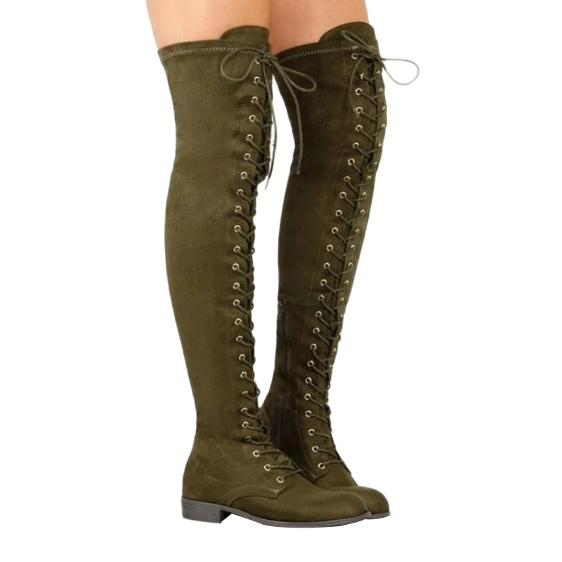 

New Female Women Boots Sexy Lace Up Over the Knee Boots Women Winter Shoes Women Flats Shoes Suede Long Boots Thigh High Boots