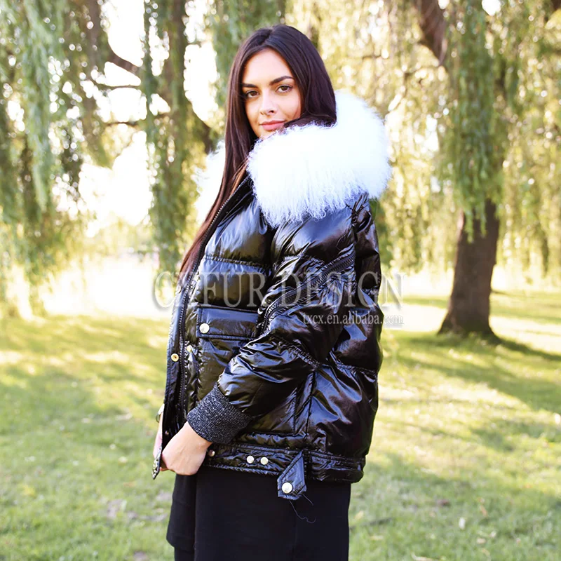 CX-G-D-17B Women Winter Warm Real Mongolian Lamb Fur Collar 100% Duck Down Coat | Женская одежда