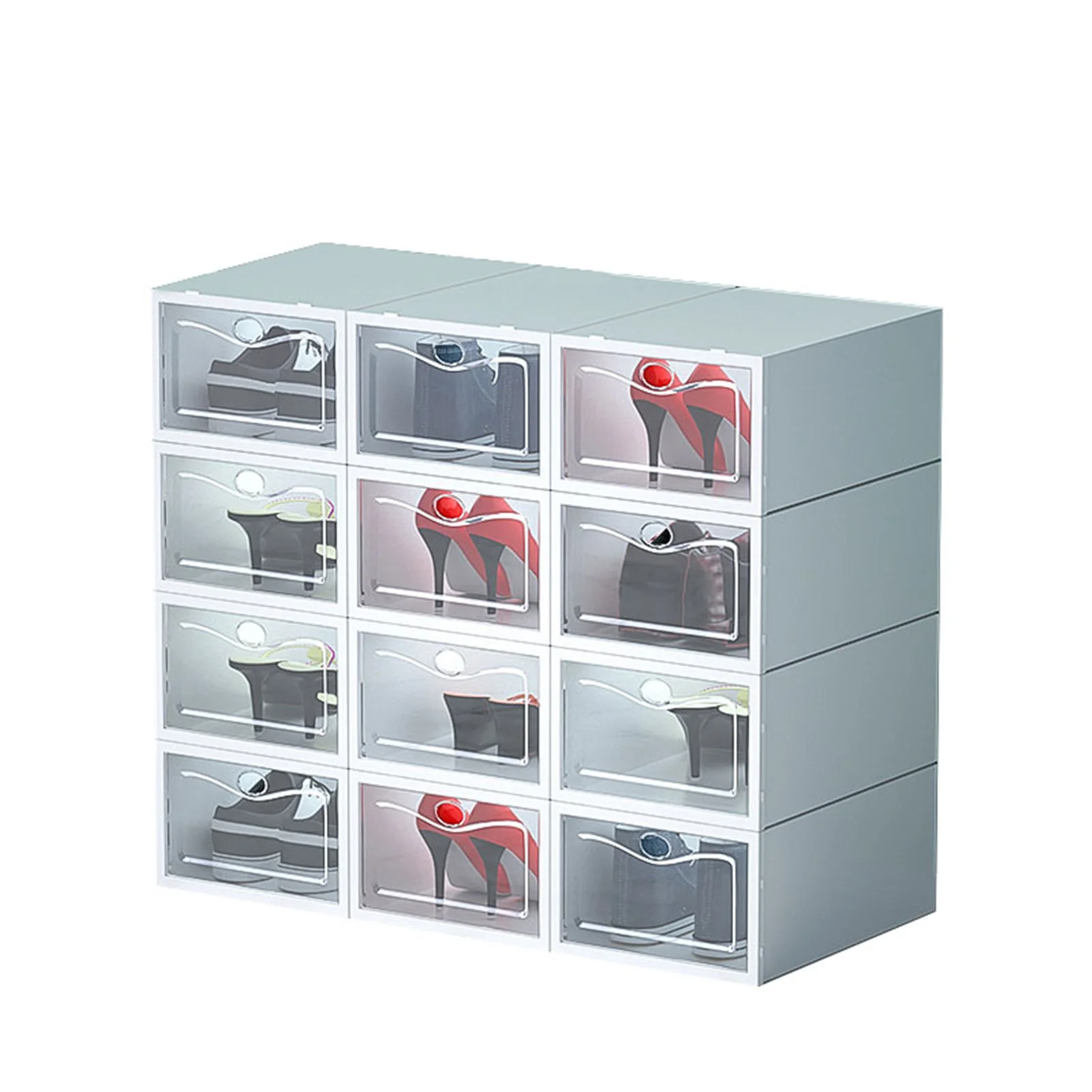 

New Shoes Storage Box 12 Pack Stackable Clear Plastic Shoe Organizer Container with Lid for Home Drawer Type Front Opening