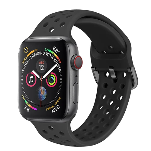 Black Силиконовый ремешок для apple watch 4 band 44 мм 40 мм iWatch band 42 мм 38 мм спортивный браслет correa apple watch 4 3 2 1 Аксессуары - Цвет ремешка: Black