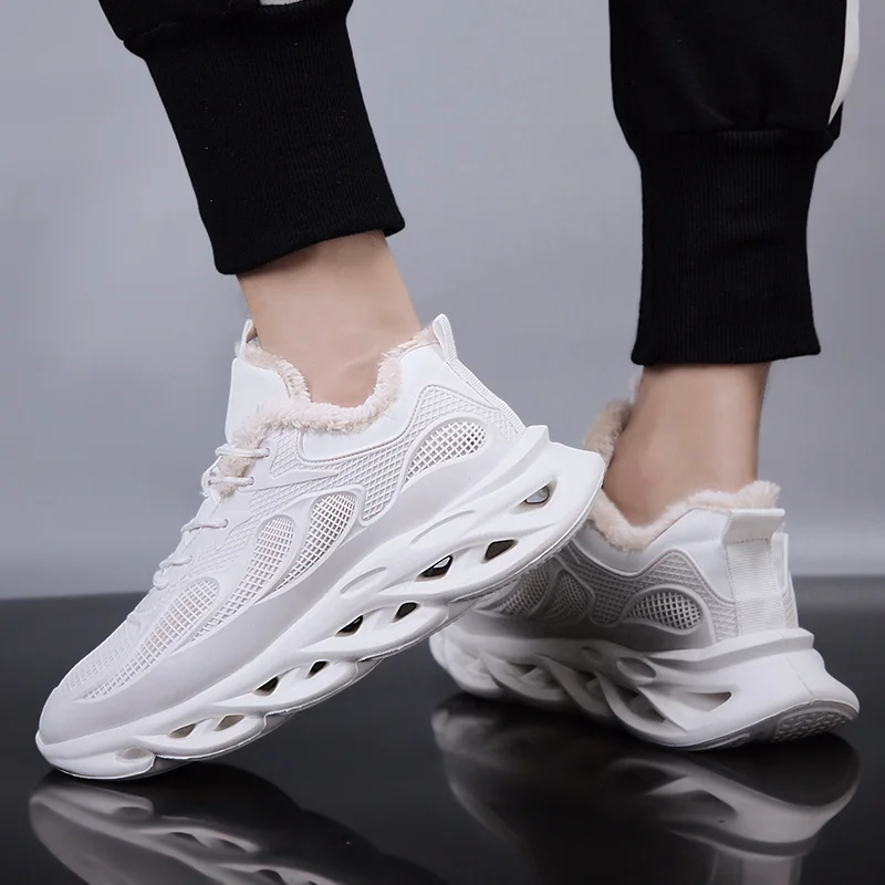 Мужские кроссовки Модная теплая зимняя мужская обувь Кожаная повседневная для