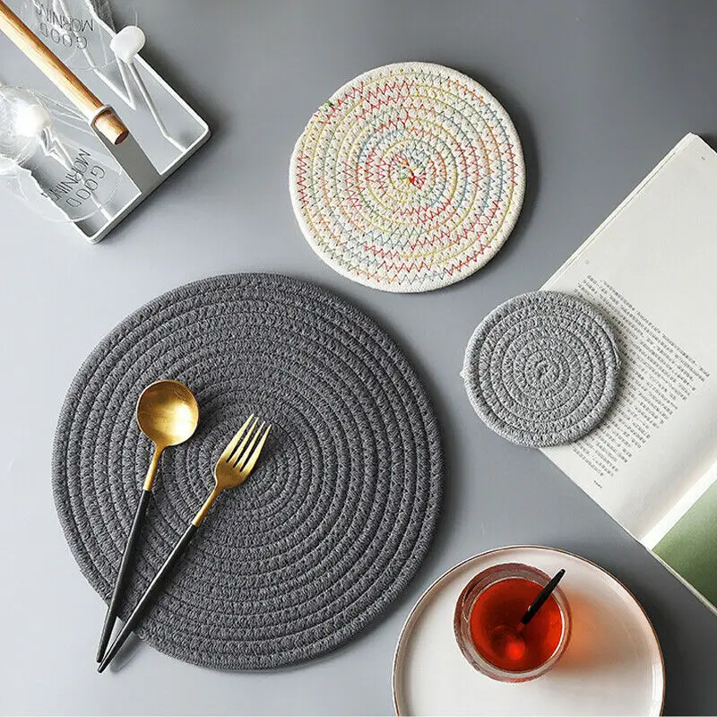 3 шт. ручной работы связанный крючком столовых Настольный коврик хлопковая